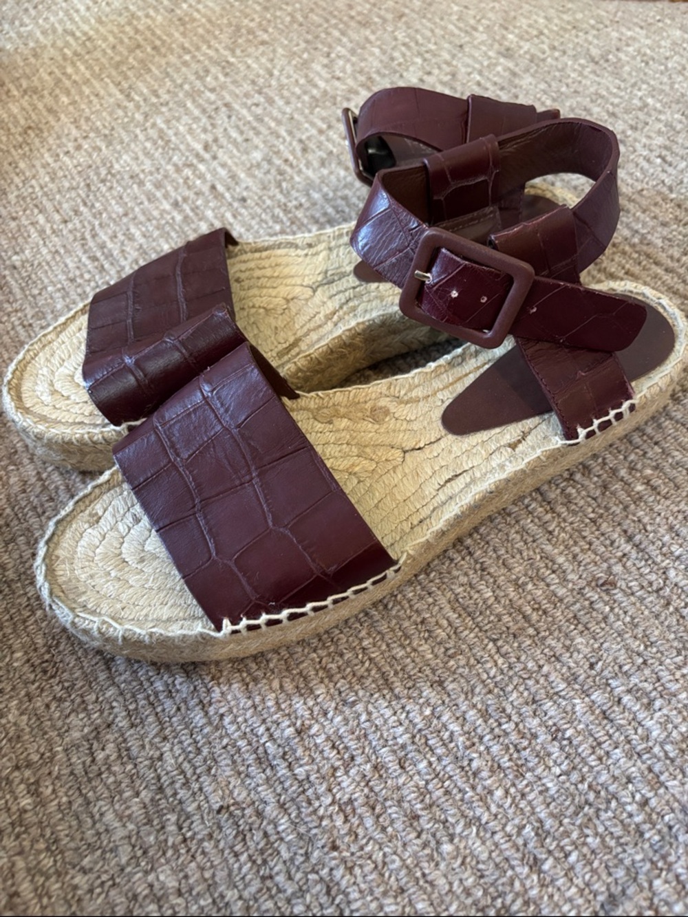 Vince Burgundy Croc-Embossed Espadrille Sandals